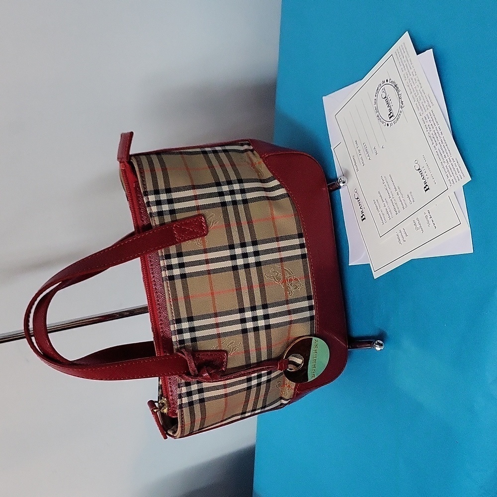 Burberry Saffiano Trimmed Nova Check Mino Tote